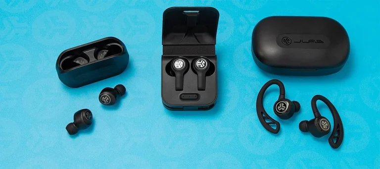 Reference photograph: JLab true wireless.jpg. Not verification of the exact planned product.