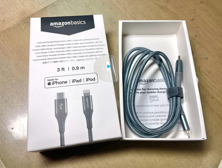 Reference photograph: Amazon Basics Lightning to USB-C Cable.jpg. Not verification of the exact planned product.
