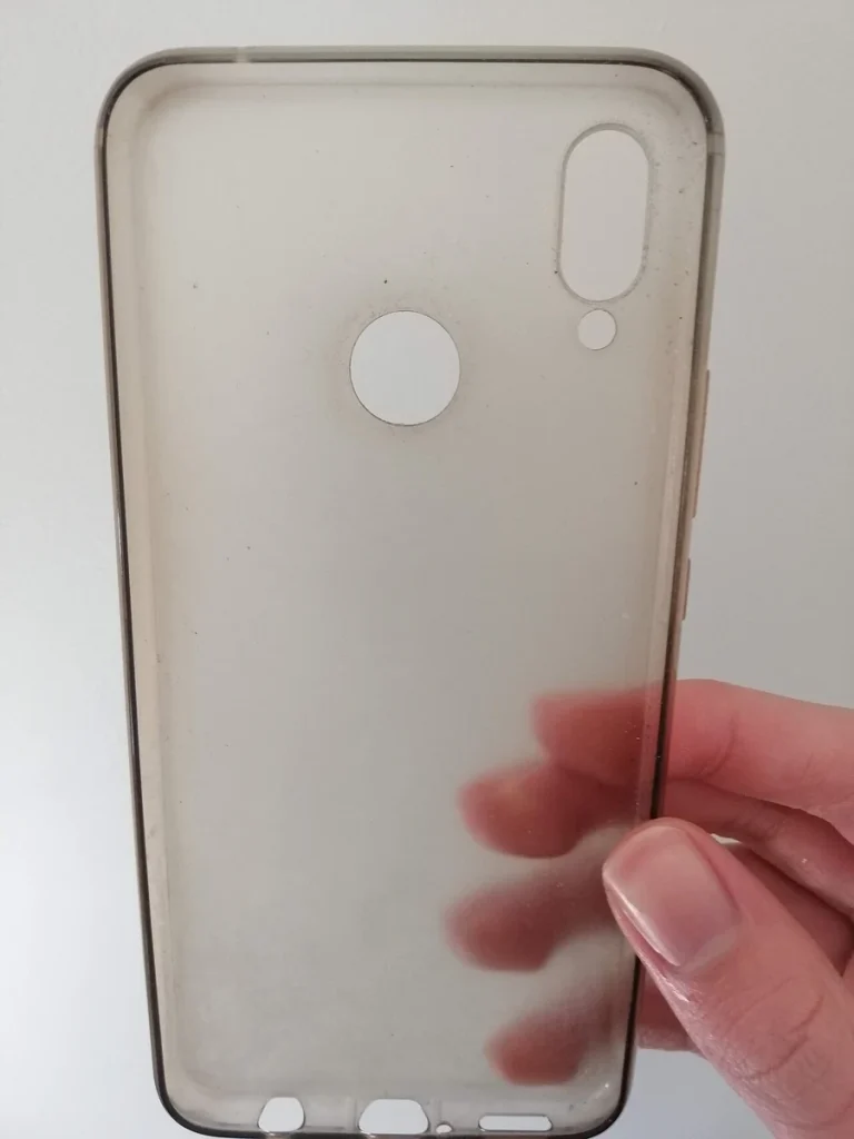 Reference photograph: Clear phone case.jpg. Not verification of the exact planned product.