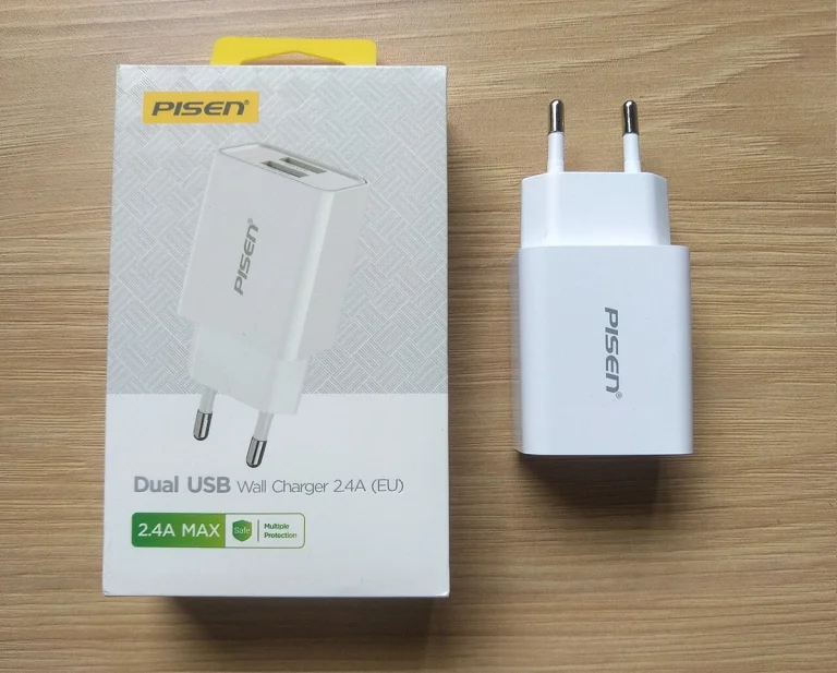 Reference photograph: Pisen MF-08EU 12W USB charger-3.jpg. Not verification of the exact planned product.
