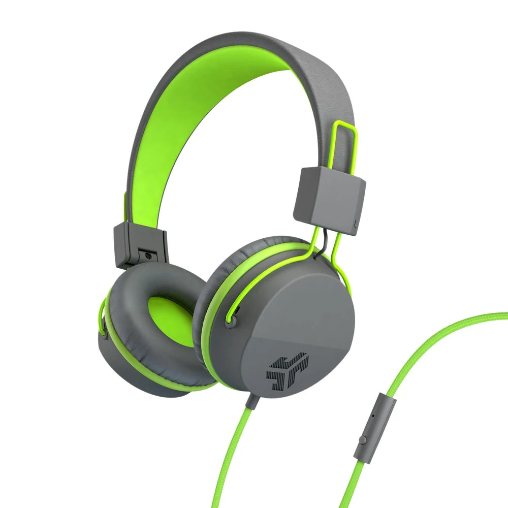 JLab Neon Wired On-Ear Headphones Graphite/Lime — manufacturer product image, SKU HNEONRGRYGRN4