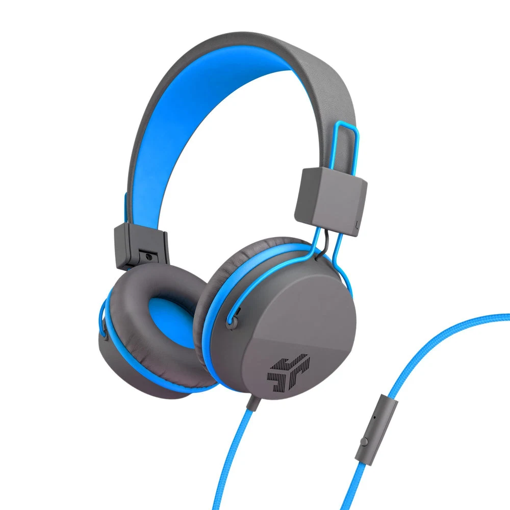 JLab Neon Wired On-Ear Headphones Graphite/Blue — manufacturer product image, SKU HNEONRGRYBLU4