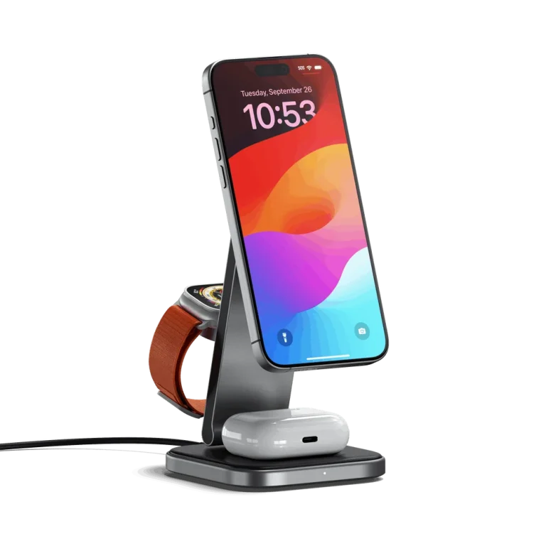 Satechi 3-in-1 Foldable Qi2 Wireless Charging Stand — manufacturer product image, SKU ST-Q31FM-EA