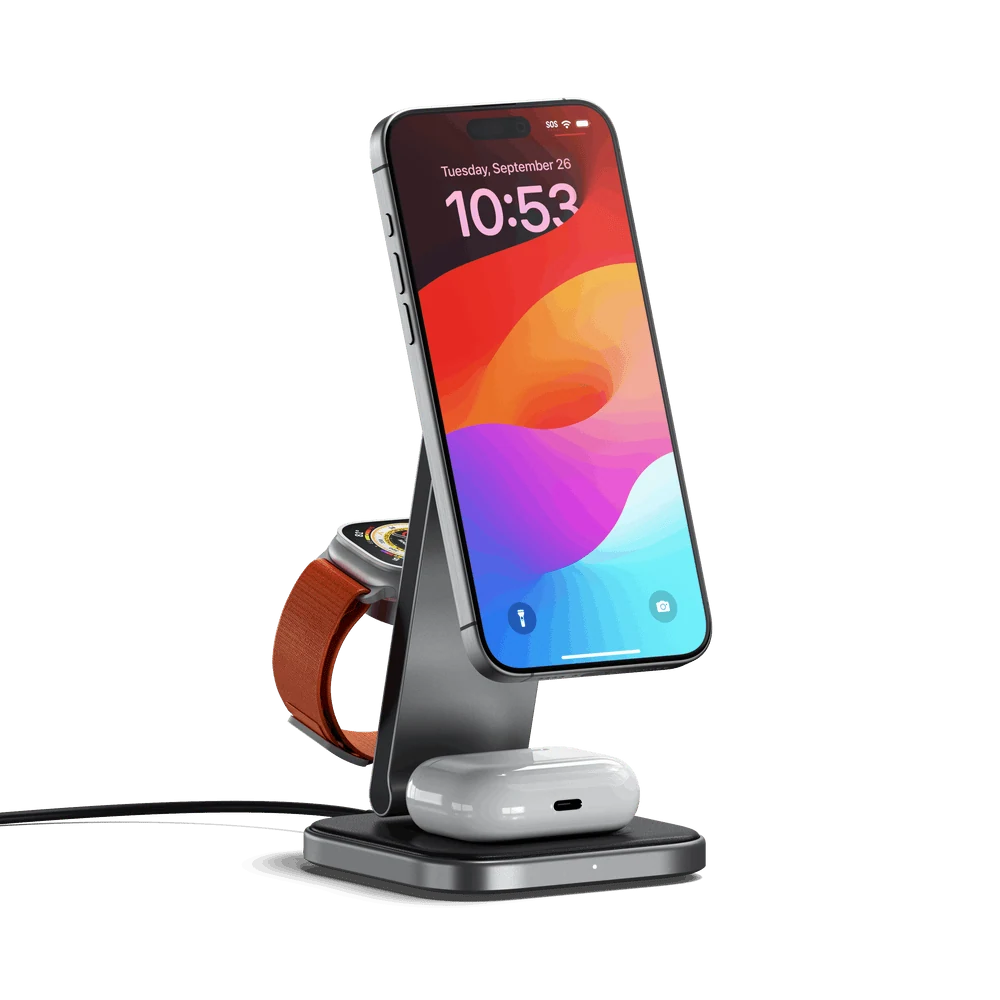 Satechi 3-in-1 Foldable Qi2 Wireless Charging Stand — manufacturer product image, SKU ST-Q31FM-EA
