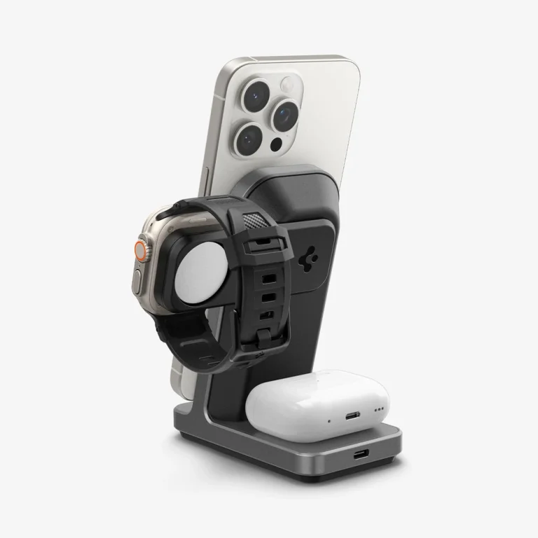 Spigen Apple 3-in-1 Charging Stand S318W — Gunmetal — manufacturer product image, SKU AMP06527