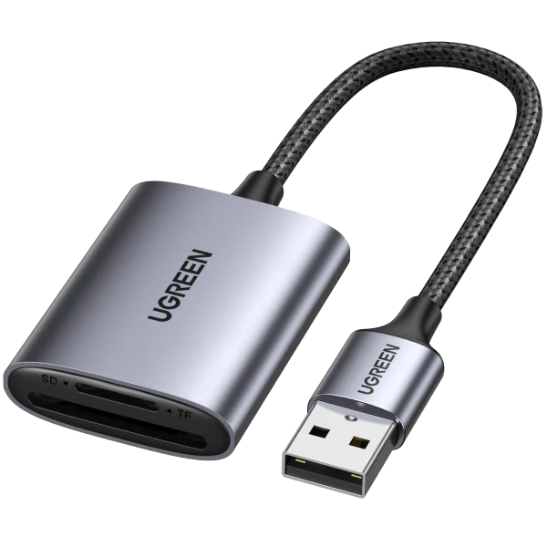 UGREEN 2 in 1 USB SD Card Reader — Grey — manufacturer product image, SKU 80887