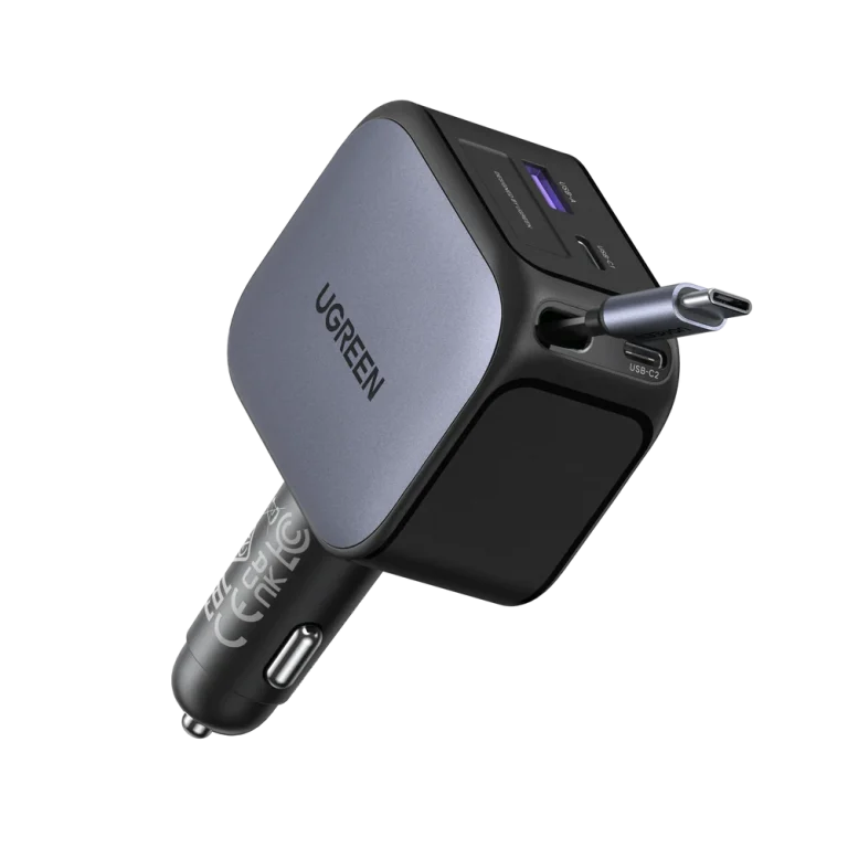 UGREEN Nexode Car Charger 145W with Retractable USB-C Cable — manufacturer product image, SKU 55910